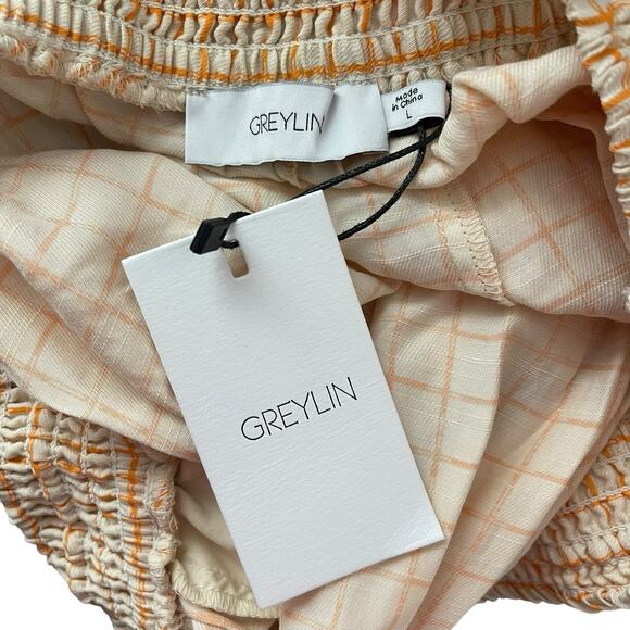 NWT Greylin Large Casual Shorts Beige Orange Print Rayon Cuffed Pockets - Picture 2 of 8